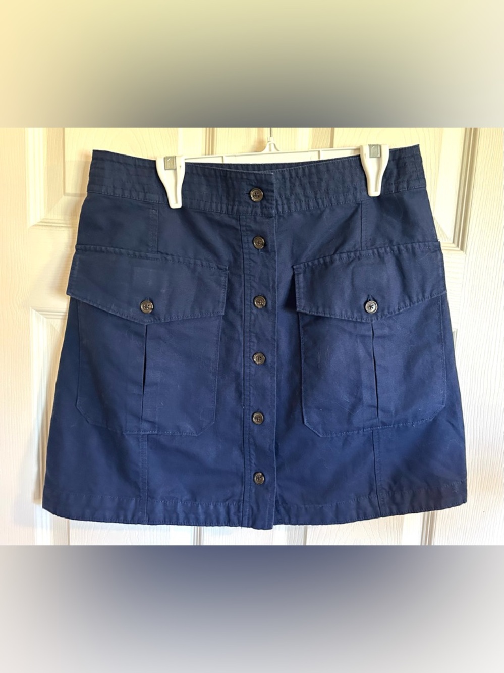 Banana Republic Sz 8 Navy Steppe Linen Blend Mini Skirt Utility Style